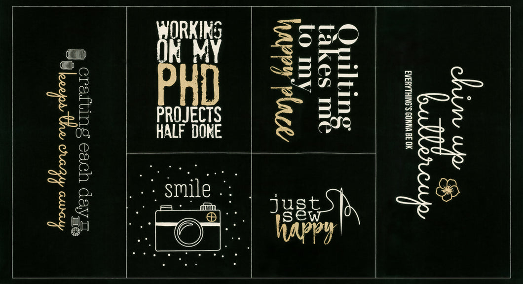 Sew Happy Canvas Black and White Positive Vibes Only Panel SKU 1750 14CVM